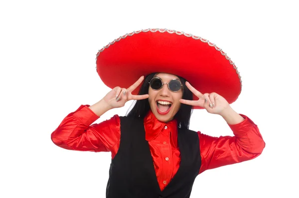 Мексиканская женщина в смешной концепции на белом — стоковое фото