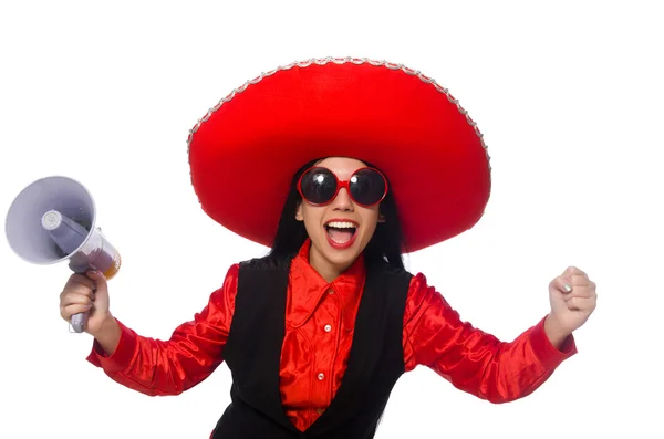 Mexická žena v zábavný koncept na bílém pozadí — Stock fotografie