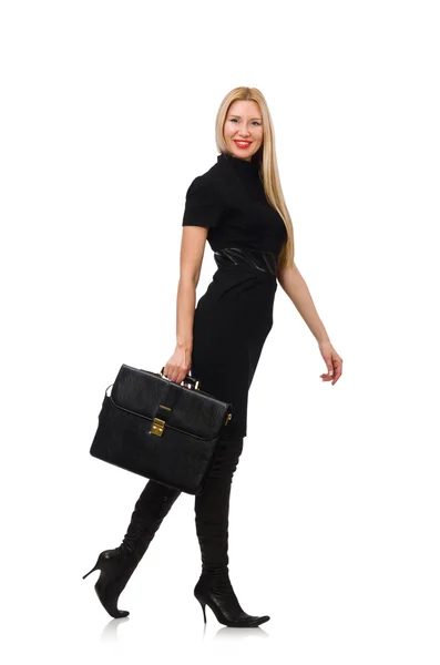Žena podnikatelka s kufříkem izolované na bílém — Stock fotografie