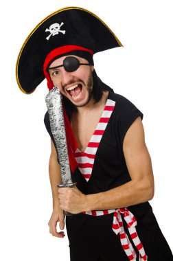 Beyaz arka plan üzerinde izole adam korsan