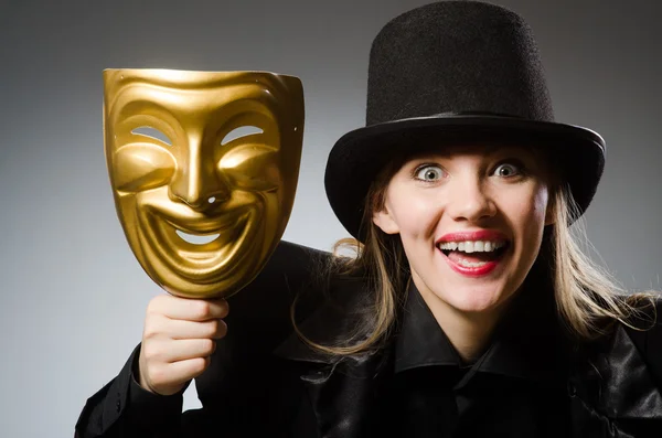 Woman with mask in funny concept — Stock Photo, Image