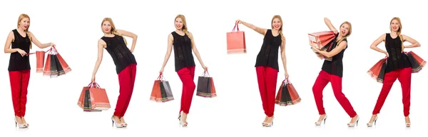 Set of woman with shopping bags on white — Stock Photo, Image