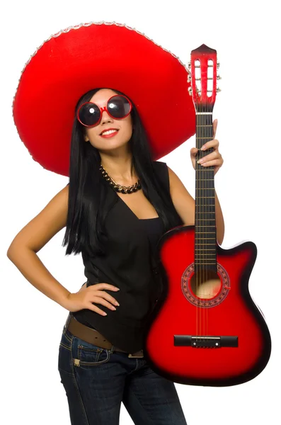 Mexicaanse vrouw in grappige concept op wit — Stockfoto