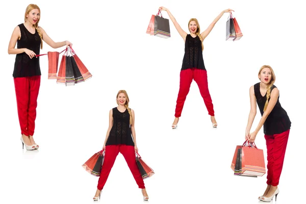 Set of woman with shopping bags on white — Stock Photo, Image