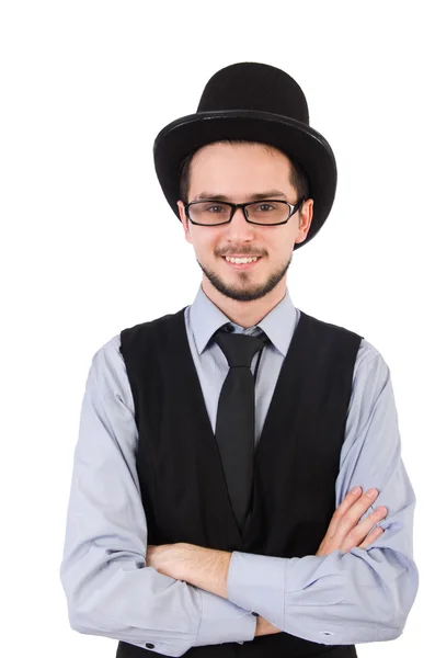 Young man in hat isolated on white — Stock Photo, Image