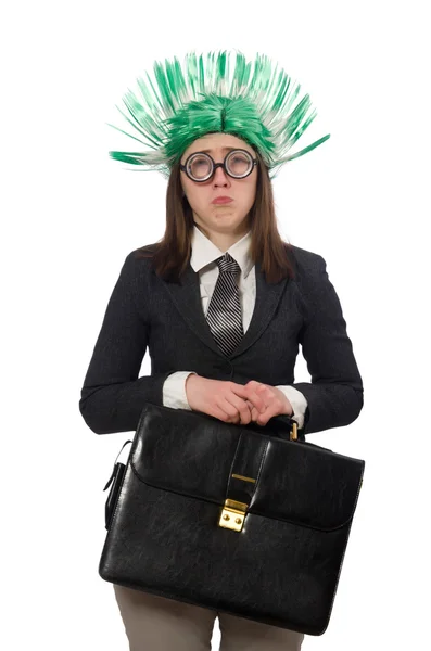 Funny businesswoman in business concept on white — Stock Photo, Image