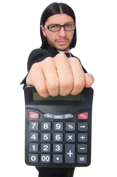 Hombre con calculadora aislado en blanco — Foto de Stock