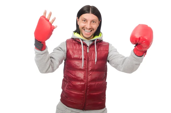 Мужчина в боксёрских перчатках изолирован на белом — стоковое фото