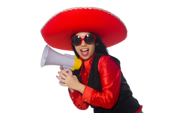 Mujer mexicana en concepto divertido en blanco — Foto de Stock