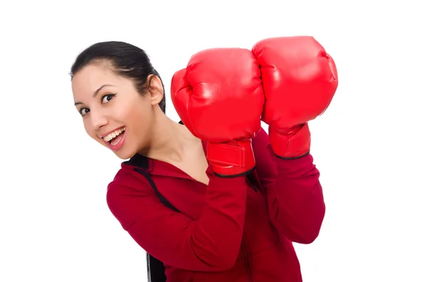 Mujer boxeadora aislada en el blanco — Foto de Stock