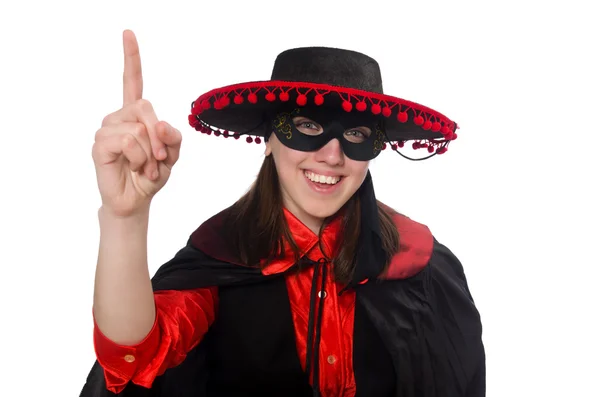 Menina em terno carnaval preto e vermelho isolado em branco — Fotografia de Stock