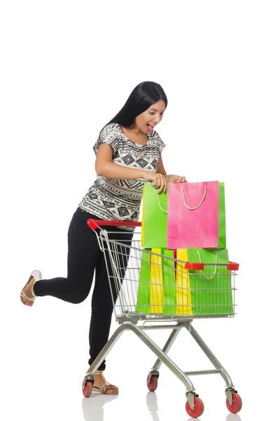 Beyaz kadın alışveriş konsepti — Stok fotoğraf