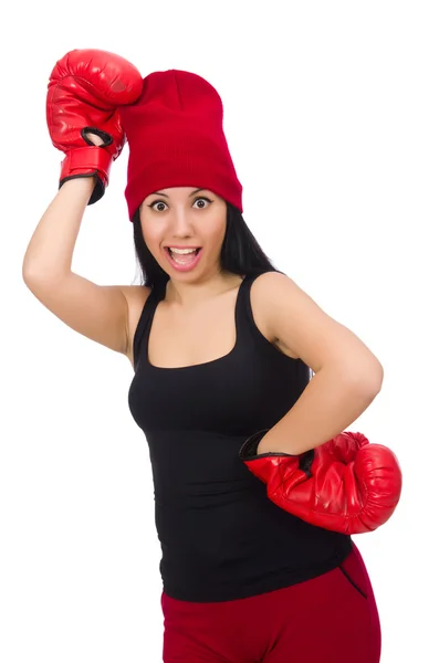 Mujer boxeadora aislada en el blanco — Foto de Stock