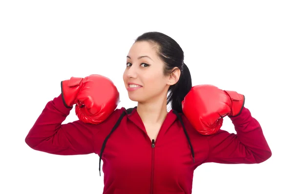 Vrouw bokser geïsoleerd op de witte — Stockfoto