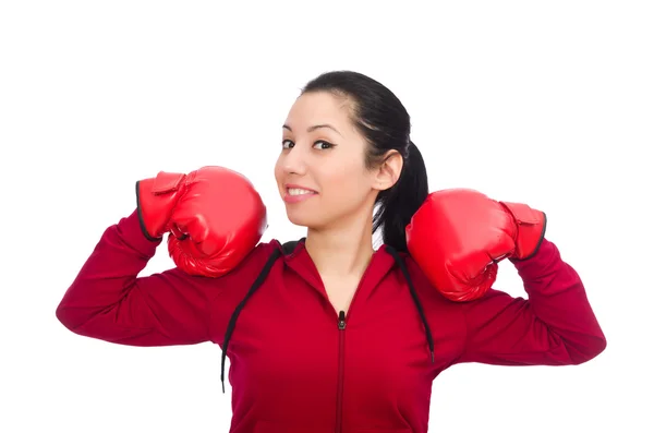 Žena boxer izolované na bílém — Stock fotografie