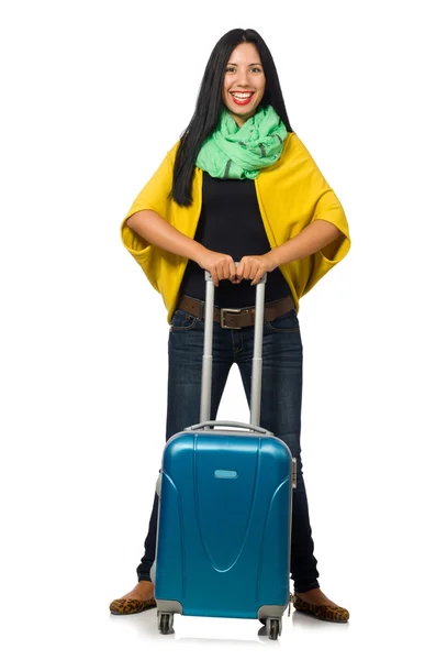 Mujer con maletas en blanco —  Fotos de Stock