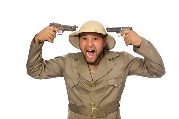 Homem com arma isolada no branco — Fotografia de Stock