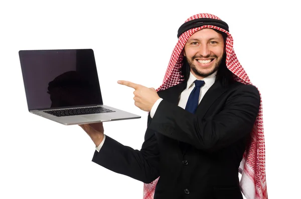 Arab businessman with computer on white — Stock Photo, Image