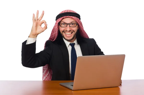 在白色电脑上的阿拉伯商人 — 图库照片