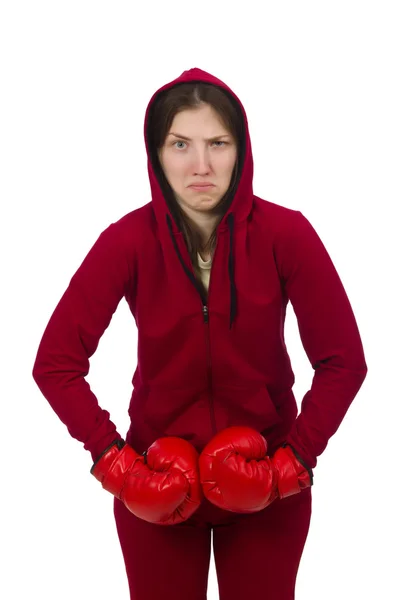 Mujer boxeadora aislada en el blanco —  Fotos de Stock