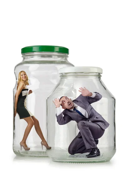 People trapped in the glass jar — Stock Photo, Image