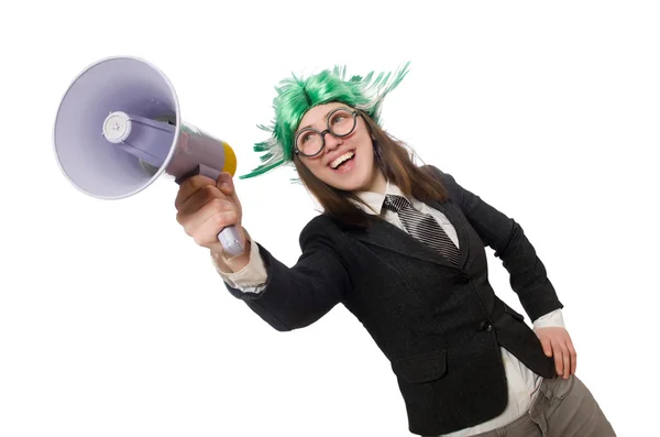 Funny businesswoman in business concept on white — Stock Photo, Image