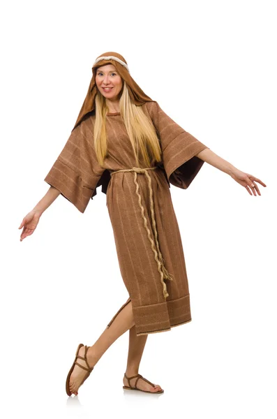 Woman wearing medieval arab clothing on white — Stock Photo, Image