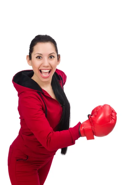 Žena boxer izolované na bílém — Stock fotografie