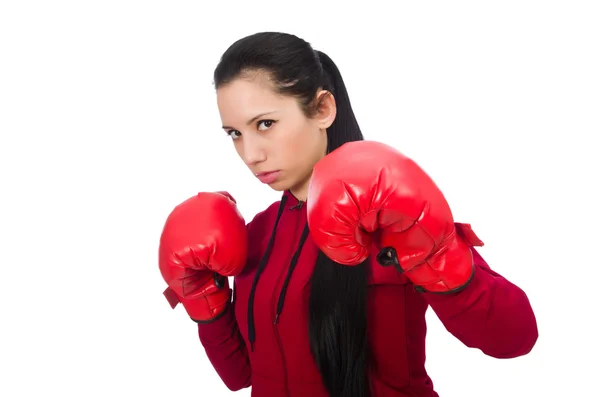 Mujer boxeadora aislada en el blanco — Foto de Stock