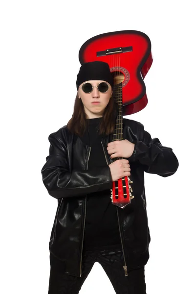 Young guitar player isolated on the white — Stock Photo, Image