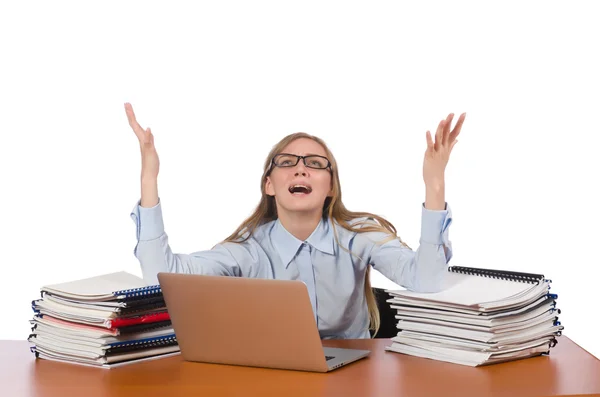 Office employee at job isolated on white — Stock Photo, Image