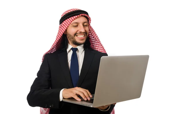 Arabisk affärsman med dator på vitt — Stockfoto