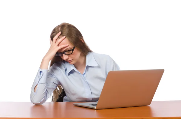 Empleado de oficina en mesa de trabajo aislado en blanco — Foto de Stock