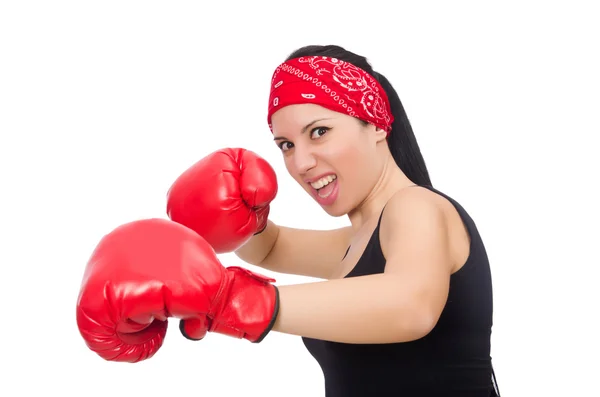 Mujer boxeadora aislada en el blanco — Foto de Stock