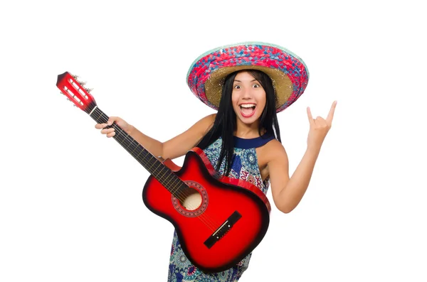 Young attractive woman wearing sombrero on white — Stock Photo, Image