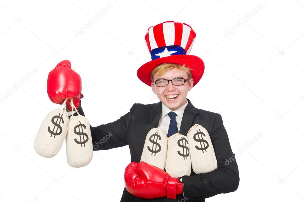 Man wearing hat with american symbols