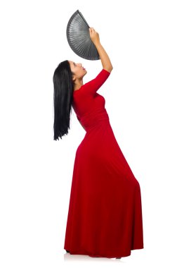 Genç kadın üzerinde izole beyaz dans