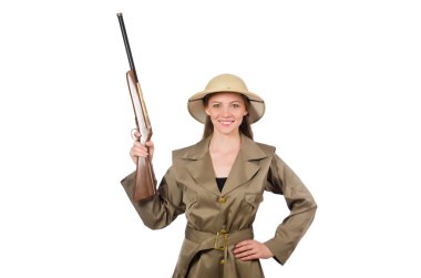 Beyaz safari şapkalı kadın.