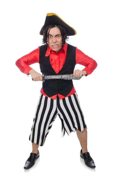 Grappige piraat geïsoleerd op de witte — Stockfoto