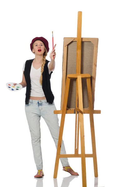 Vrouw kunstenaar geïsoleerd op de witte — Stockfoto