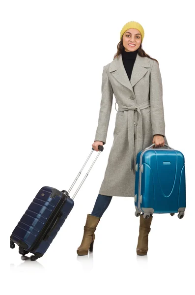 Woman with suitcase ready for winter vacation — Stock Photo, Image