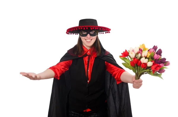 Ragazza in abito carnevale nero e rosso isolato su bianco — Foto Stock