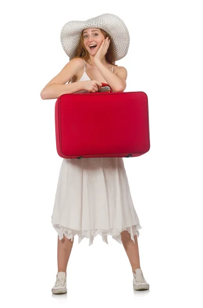 Woman in travelling concept on white — Stock Photo, Image