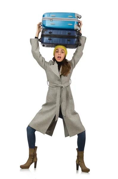 Femme avec valise prête pour les vacances d'hiver — Photo