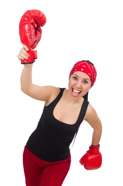 Mujer boxeadora aislada en el blanco —  Fotos de Stock