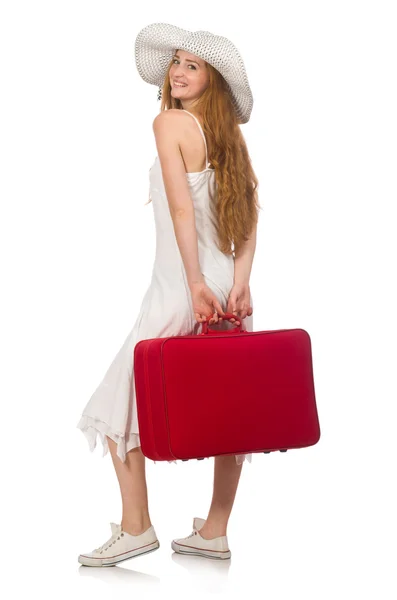 Woman in travelling concept on white — Stock Photo, Image