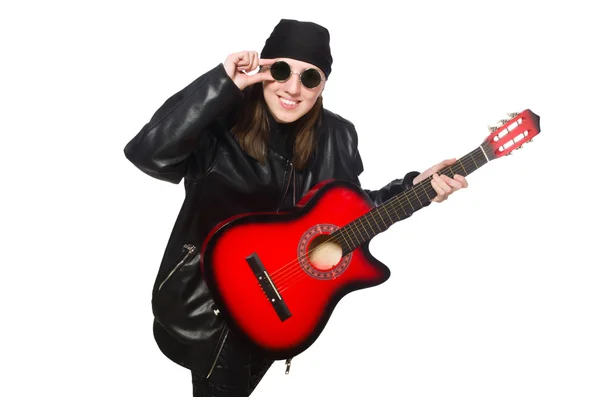 Young guitar player isolated on the white — Stock Photo, Image