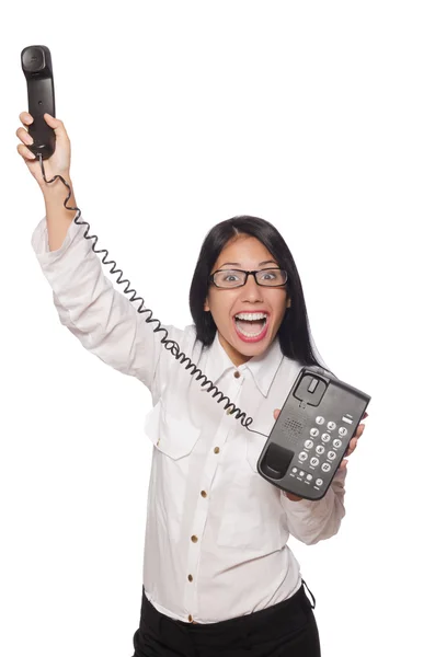 Woman in funny business concept on white — Stock Photo, Image