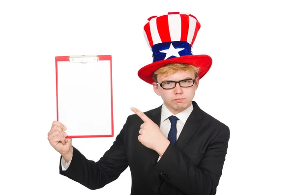 Mann trägt Hut mit amerikanischen Symbolen — Stockfoto