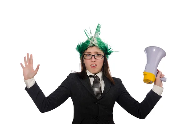 Grappige zakenvrouw in business concept op wit — Stockfoto